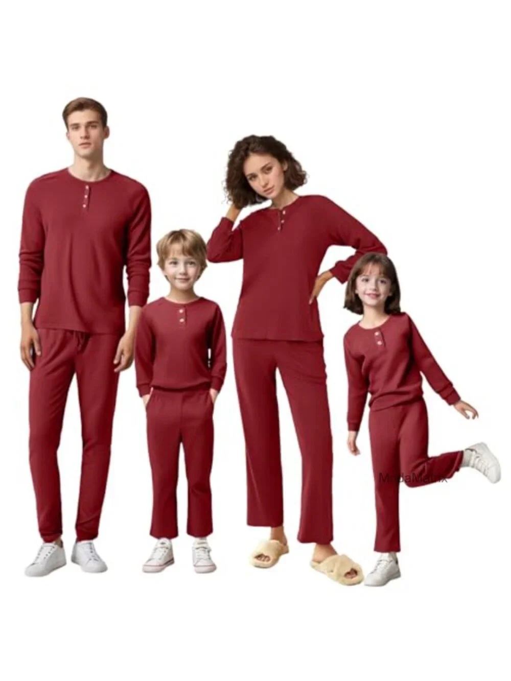 Waffle Knit Matching Kids Pajama Set Long Sleeve Lounge Joggers with Pockets